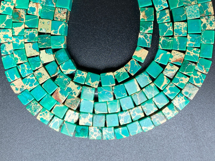 15.5" 6mm  green Sea Sediment cube beads,emperor jasper cube,green Aqua Terra Jasper