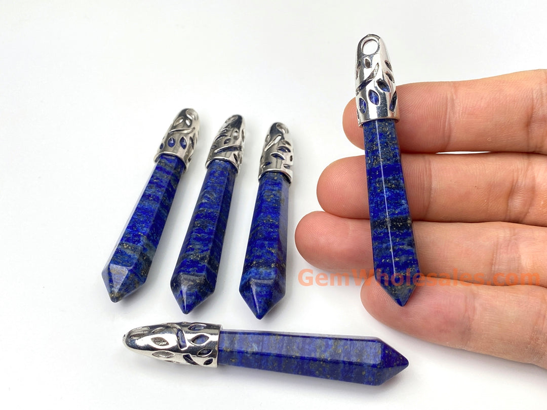 1PC 10x65mm natural lapis lazuli Crystal Point Pendant, Hexagonal Wand