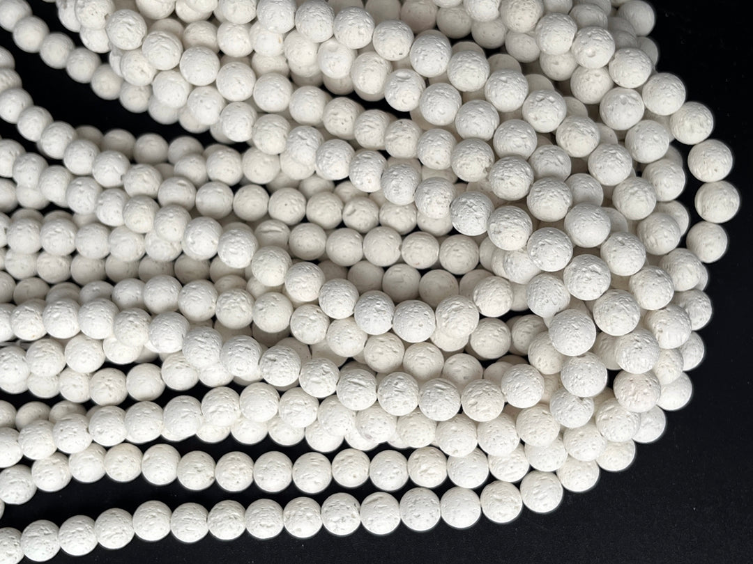 15" 6mm/8mm/10mm white Lava stone Round beads, Unwaxed lava