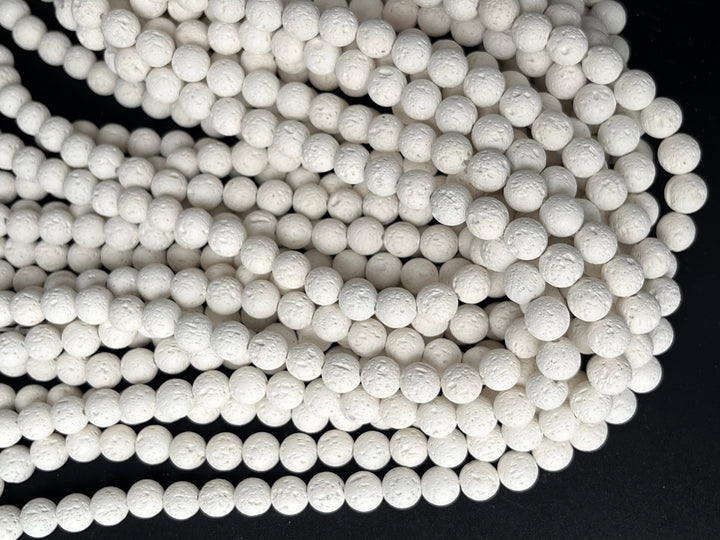 15" 6mm/8mm/10mm white Lava stone Round beads, Unwaxed lava
