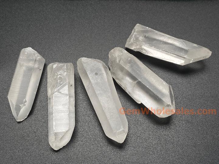5PC 35~45mm Natural rock crystal quartz Stick Wand drilled pendant