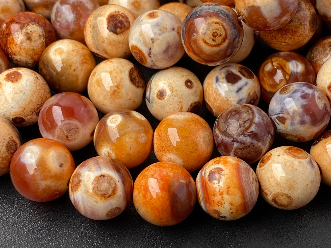 15" 10mm orange brown Dream Fire agate multi color round beads