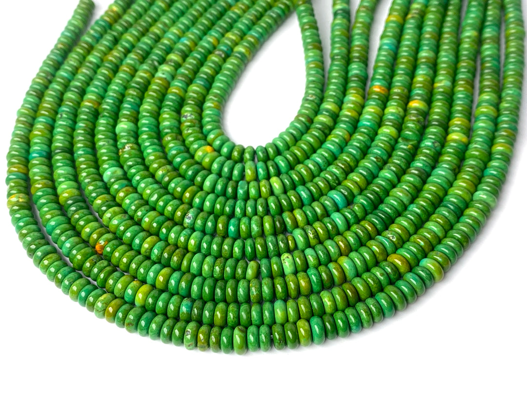 14.5" 3x6mm dark yellow green howlite turquoise rondelle/wheel beads