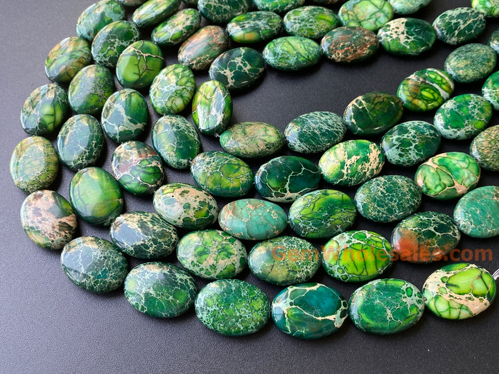 15.5" 18x25mm green Sea Sediment oval beads, emperor jasper beads,impression jasper, Terra Jasper