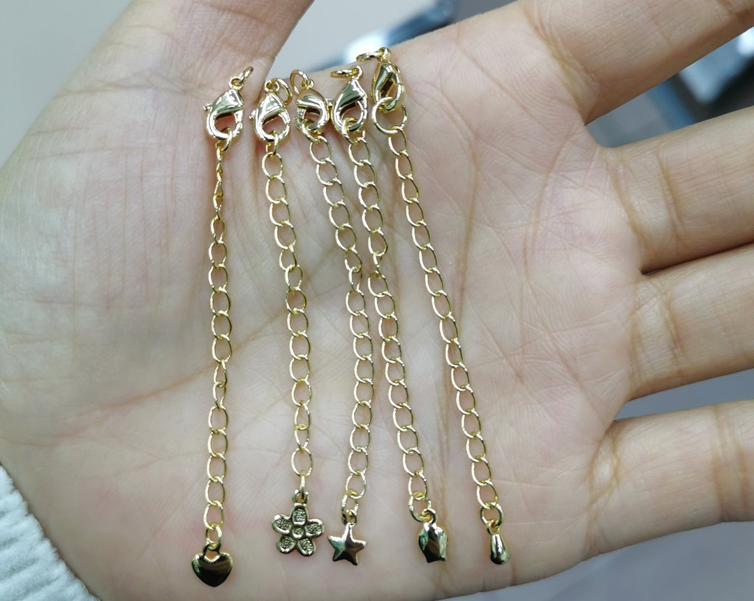 10PCS 7cm gold plated brass extender tail chain with charm