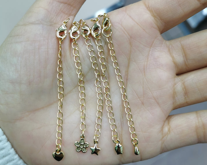 10PCS 7cm gold plated brass extender tail chain with charm
