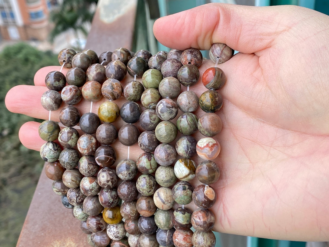 15.5" natural 8mm/10mm/12mm red brown flower Agate Round beads