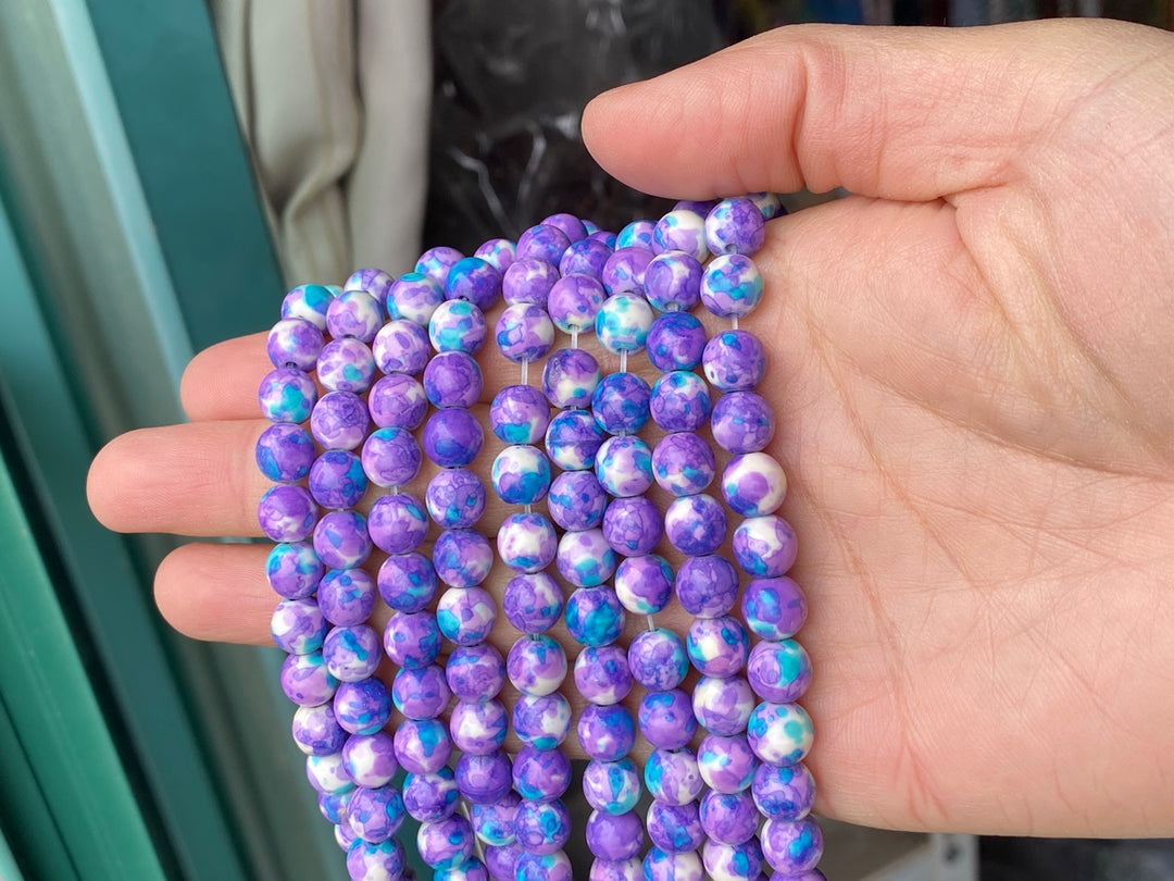 15.5" 4mm/6mm/8mm/10mm/12mm/14mm/16mm Dyed lavender rain flower stone round beads