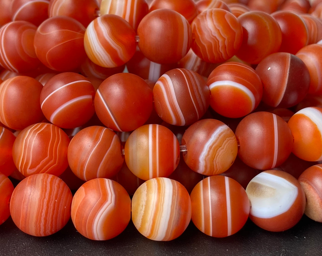 15" 10mm matte red stripe Agate Round semi precious stone beads