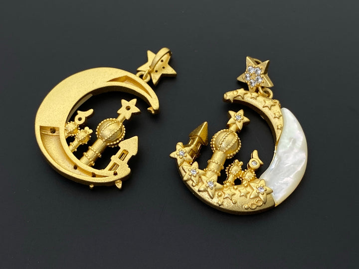 21x30mm gold plated brass castle moon charms pendant