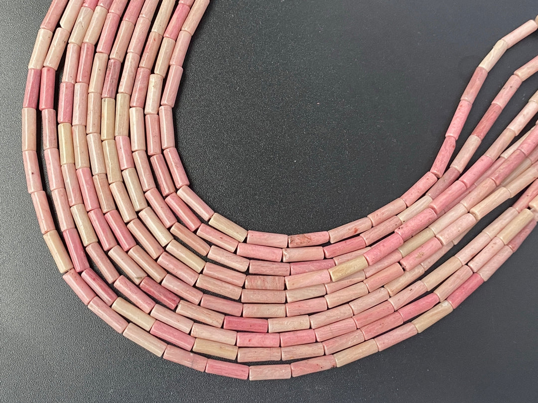 15.5" 4x13mm natural Rhodonite round tube beads, pink Cylinder