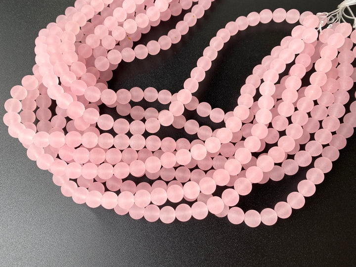 15" 8mm/10mm matte/frosted pink Malaysian jade Round beads