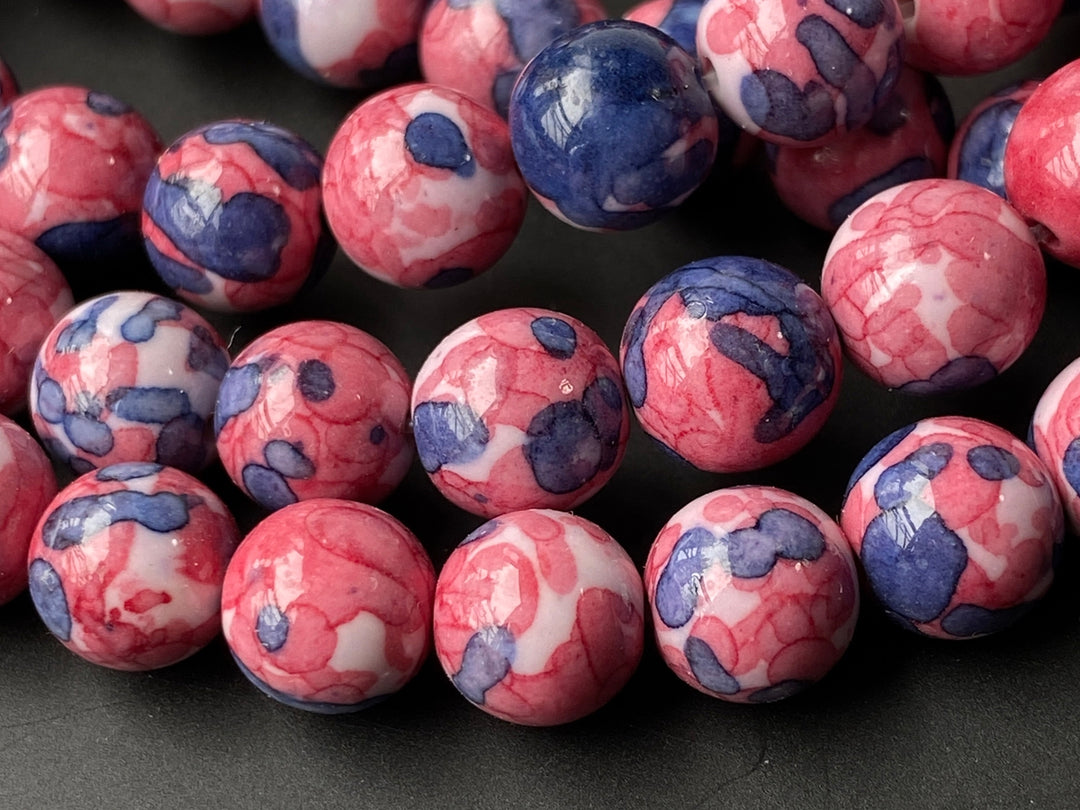 15.5" 8mm/10mm Dyed dark purple red blue rain flower stone round beads