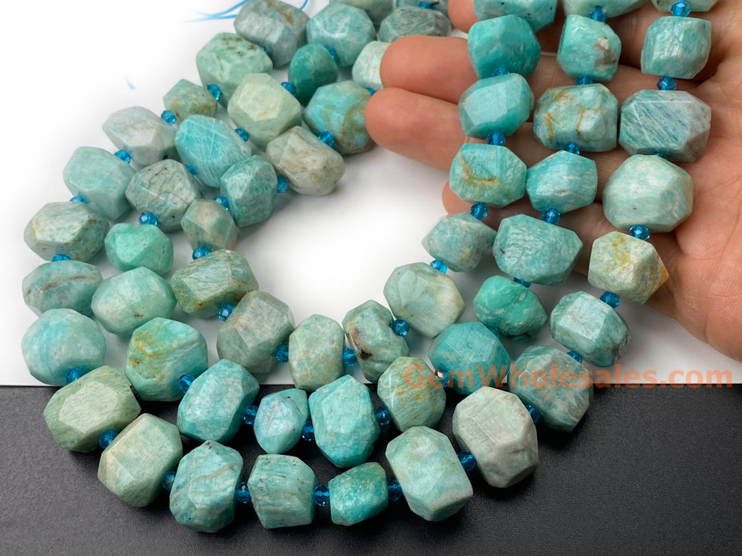 15.5" Natural Amazonite 15~20mm big faceted nugget pendant beads