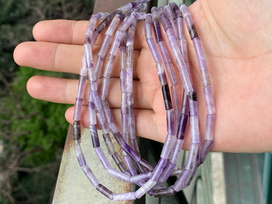 15.5" Natural Amethyst 4x13mm round tube/cylinder beads