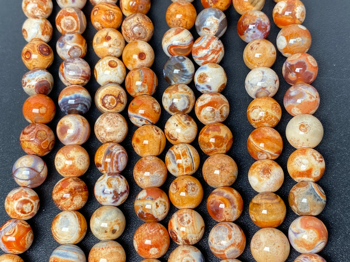 14.5" 10mm red orange Dream Fire agate multi color round polish beads