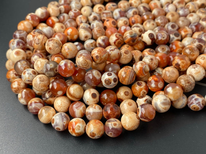 15" 10mm orange brown Dream Fire agate multi color round beads