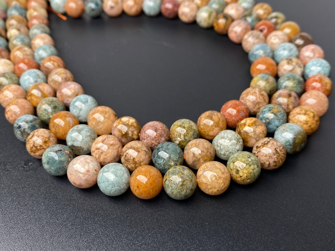 15.5" natural 10mm red brown flower Agate Round Gemstone beads