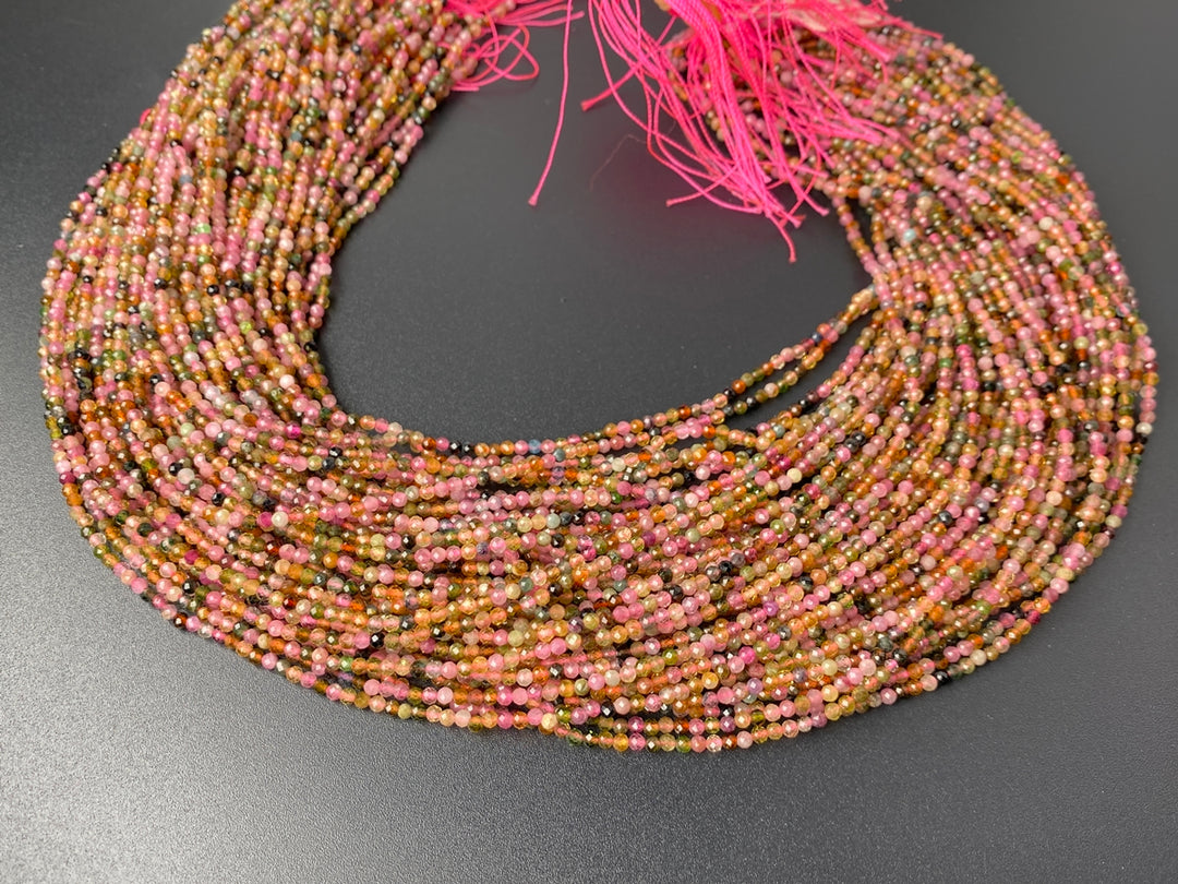 15.5" 2mm natural multi color Tourmaline round faceted gemstone beads AA