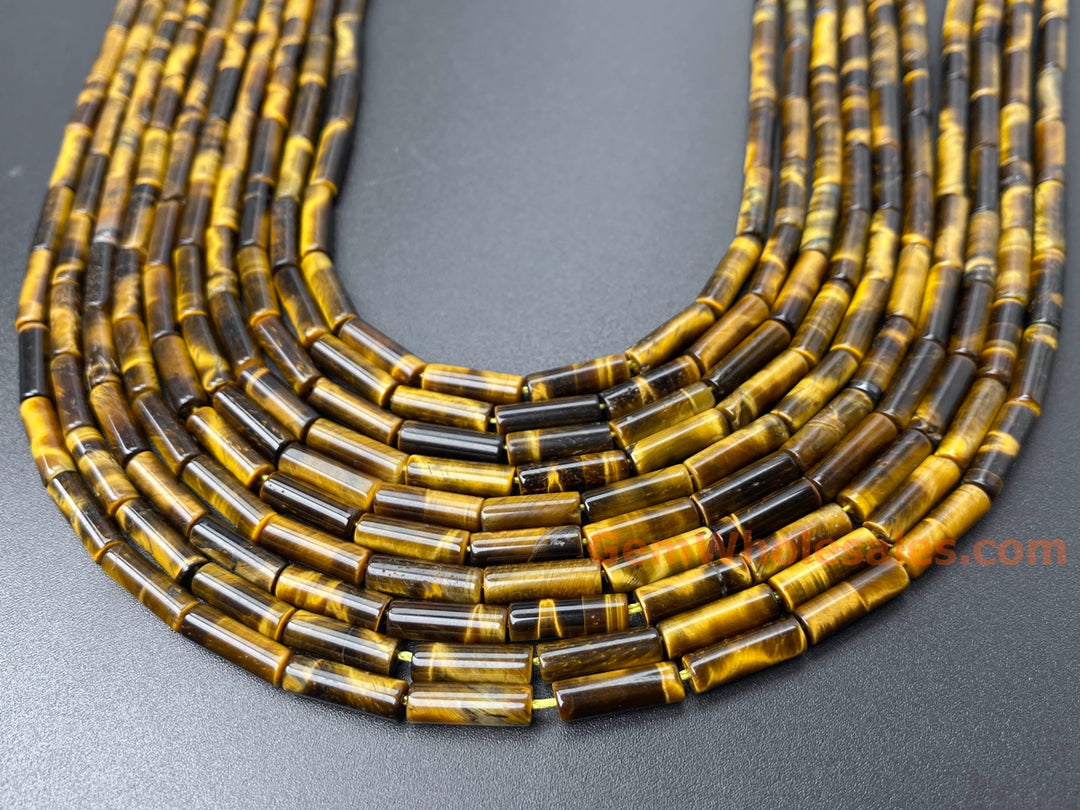 15" 4x13mm natural Yellow tiger eye stone round tube/cylinder beads