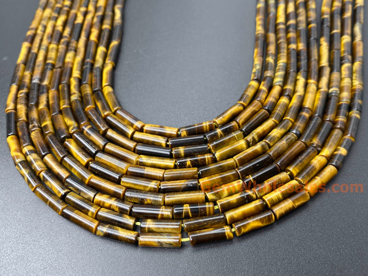 15" 4x13mm natural Yellow tiger eye stone round tube/cylinder beads