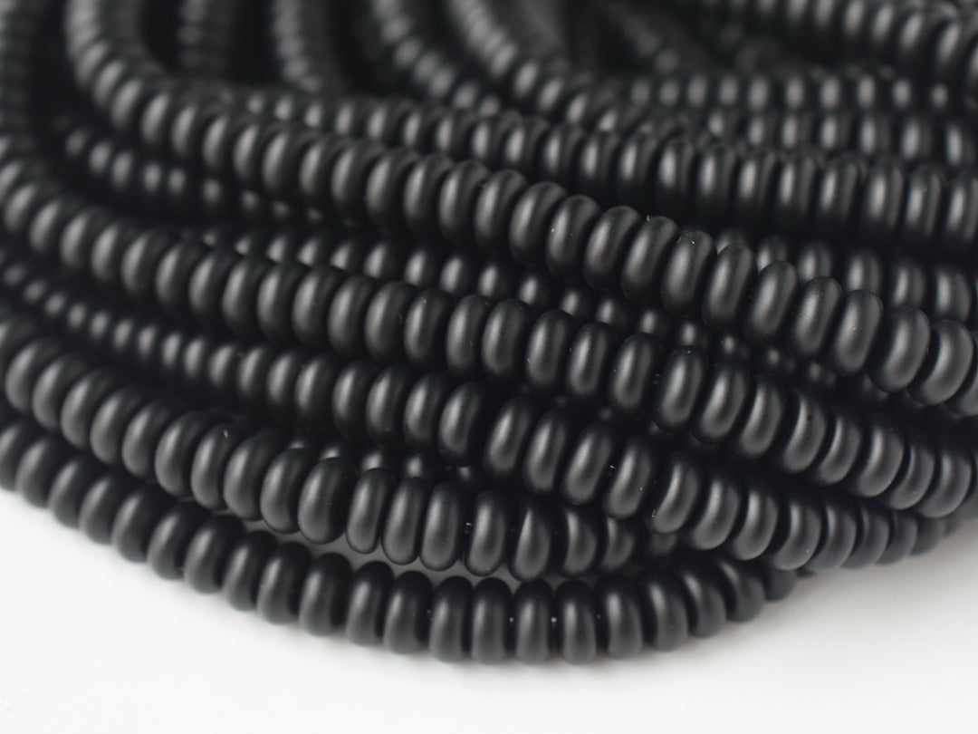 15.5" Matte/frosted black onyx/agate 4x8mm roundel beads, rondelle