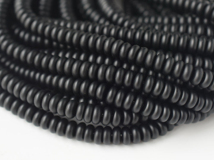 15.5" Matte/frosted black onyx/agate 4x8mm roundel beads, rondelle