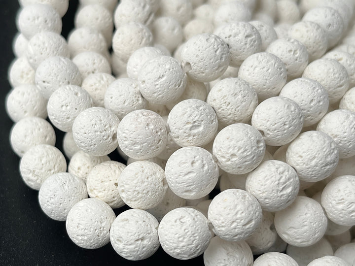 15" 6mm/8mm/10mm white Lava stone Round beads, Unwaxed lava
