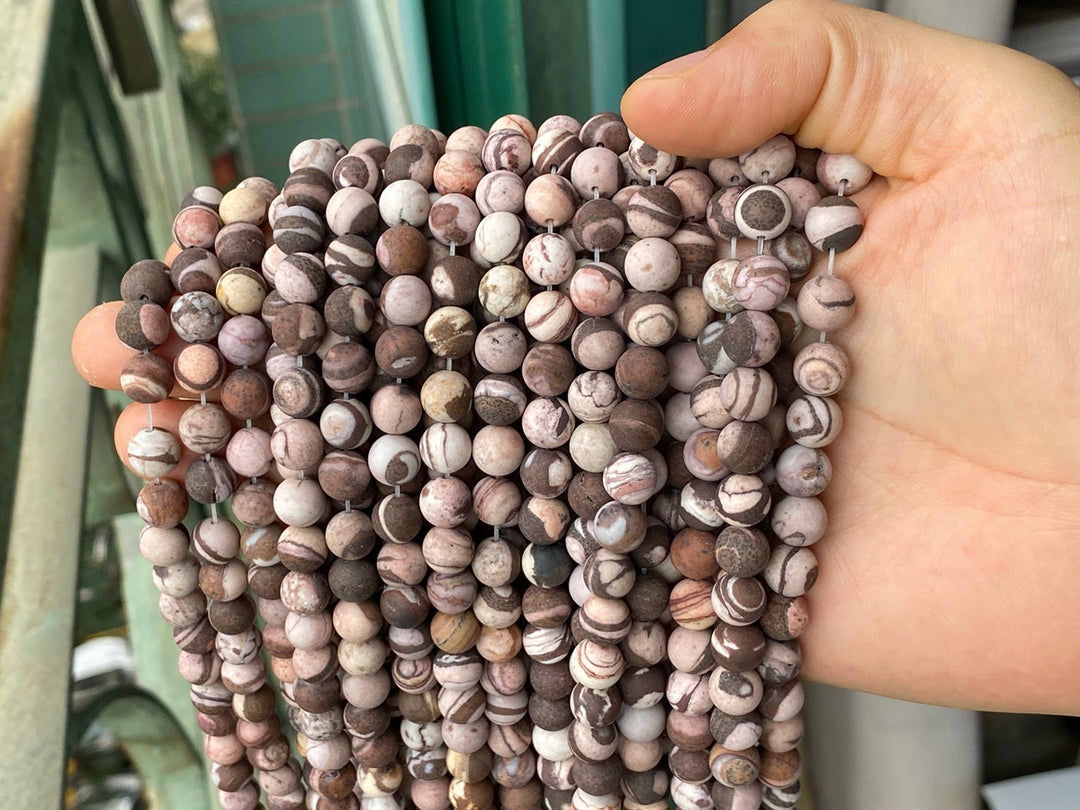 14.5" 8mm Natural matte/frosted brown Australia Zebra jasper round beads