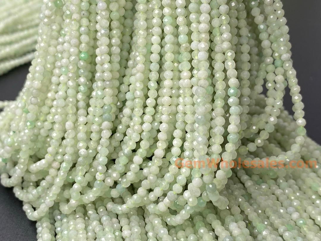 15.5" 2mm natural genuine green Burma jadeite Round faceted beads