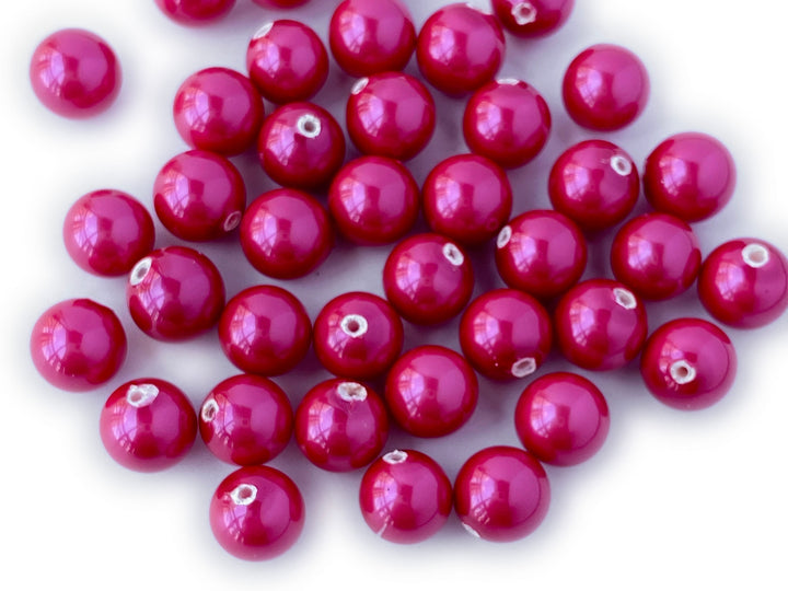 20PCS Half hole 8mm/10mm Rose Red Shell pearl round beads ,shell core pearl