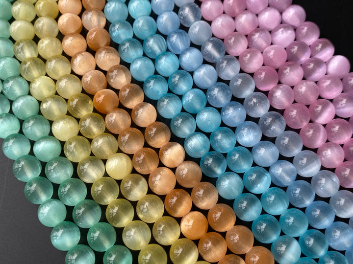 15" 8mm Multi blue green yellow pink color calcite stone round beads