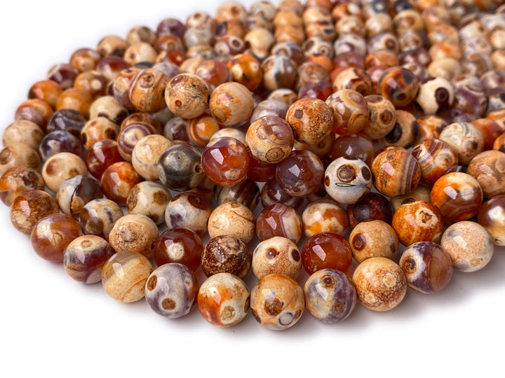 15" 10mm orange brown Dream Fire agate multi color round beads