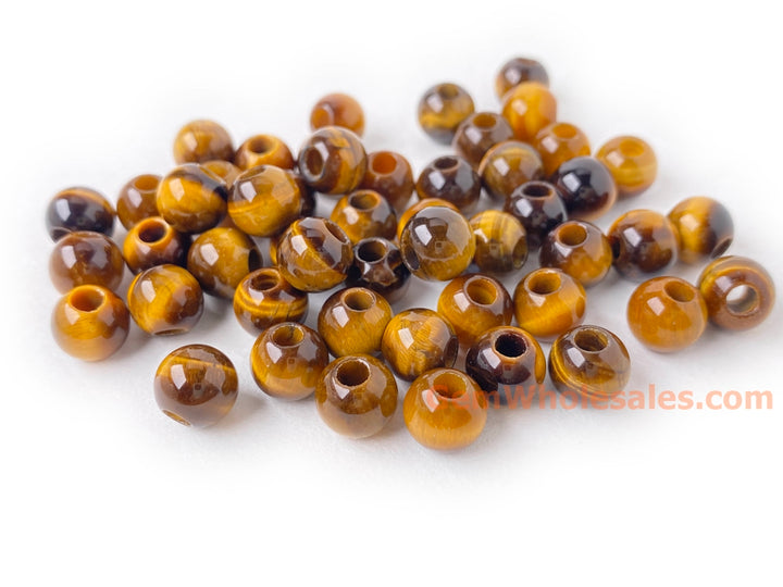 20PCS 8mm Natural yellow tiger eye stone 3mm big hole round beads