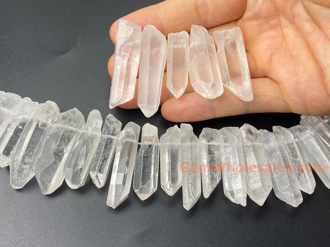 5PC 35~45mm Natural rock crystal quartz Stick Wand drilled pendant