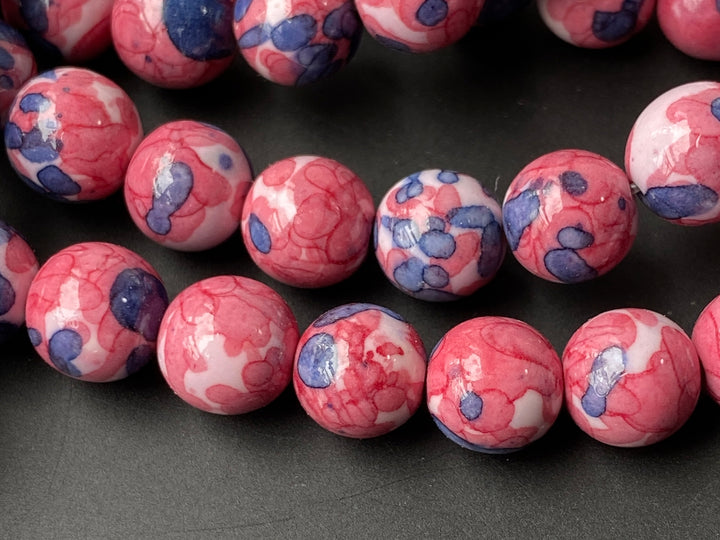 15.5" 8mm/10mm Dyed dark purple red blue rain flower stone round beads