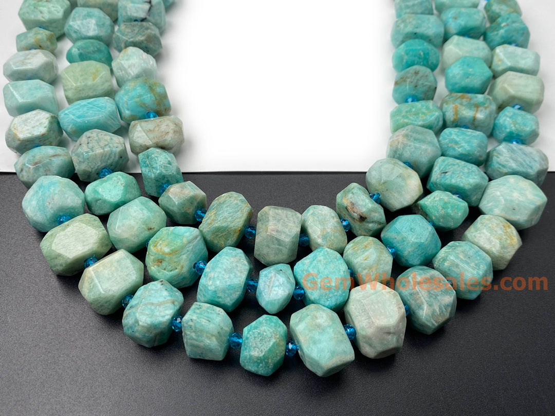 15.5" Natural Amazonite 15~20mm big faceted nugget pendant beads