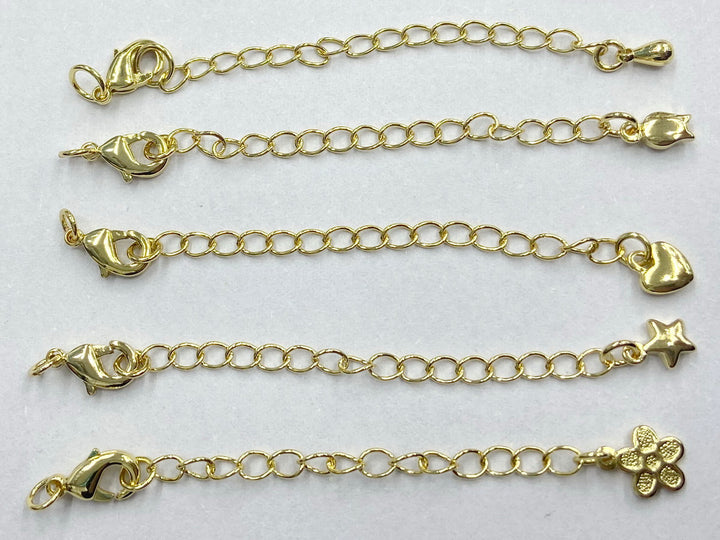 10PCS 7cm gold plated brass extender tail chain with charm