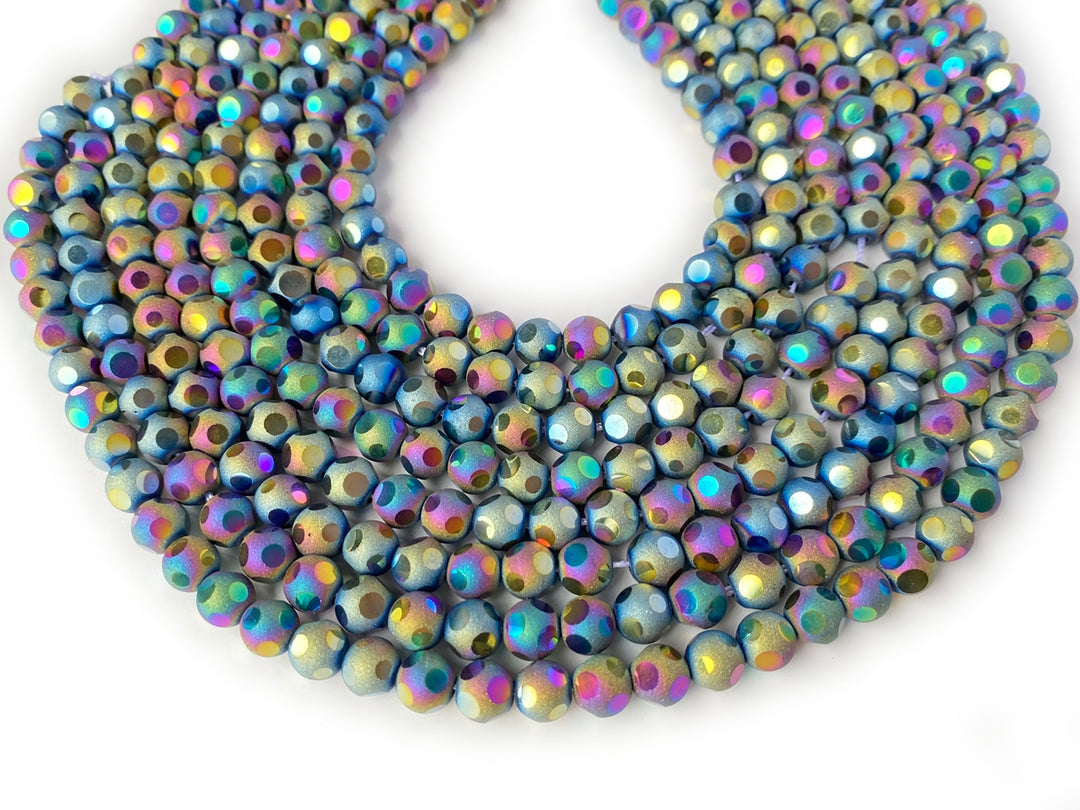15.5" 8mm/10mm rainbow glass football cutting round faceted beads