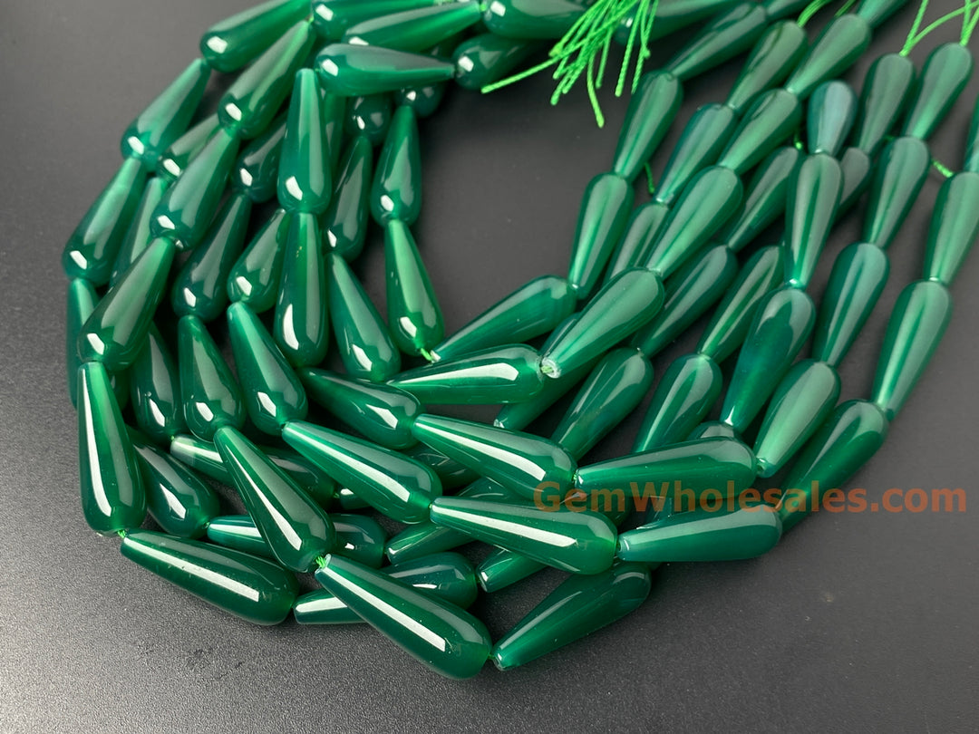 15" 10x30mm green agate teardrop beads for jewelry making