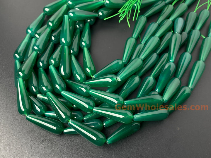 15" 10x30mm green agate teardrop beads for jewelry making