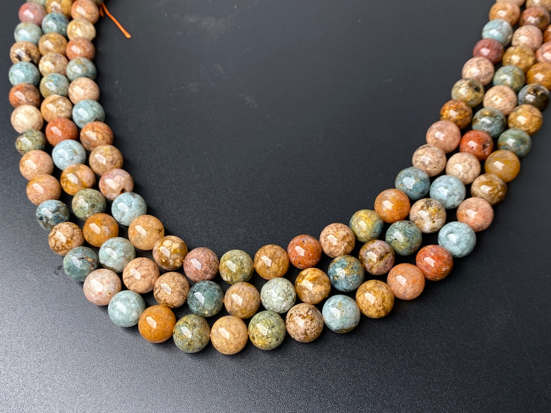 15.5" natural 10mm red brown flower Agate Round Gemstone beads