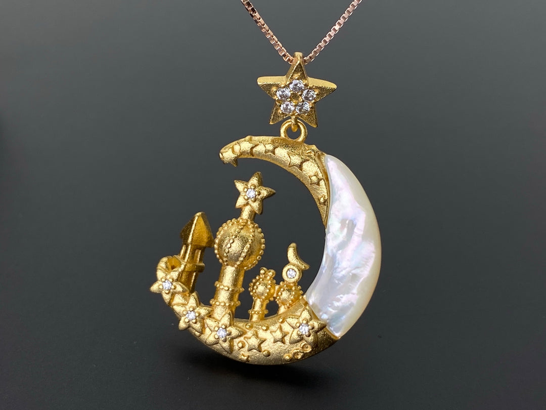 21x30mm gold plated brass castle moon charms pendant