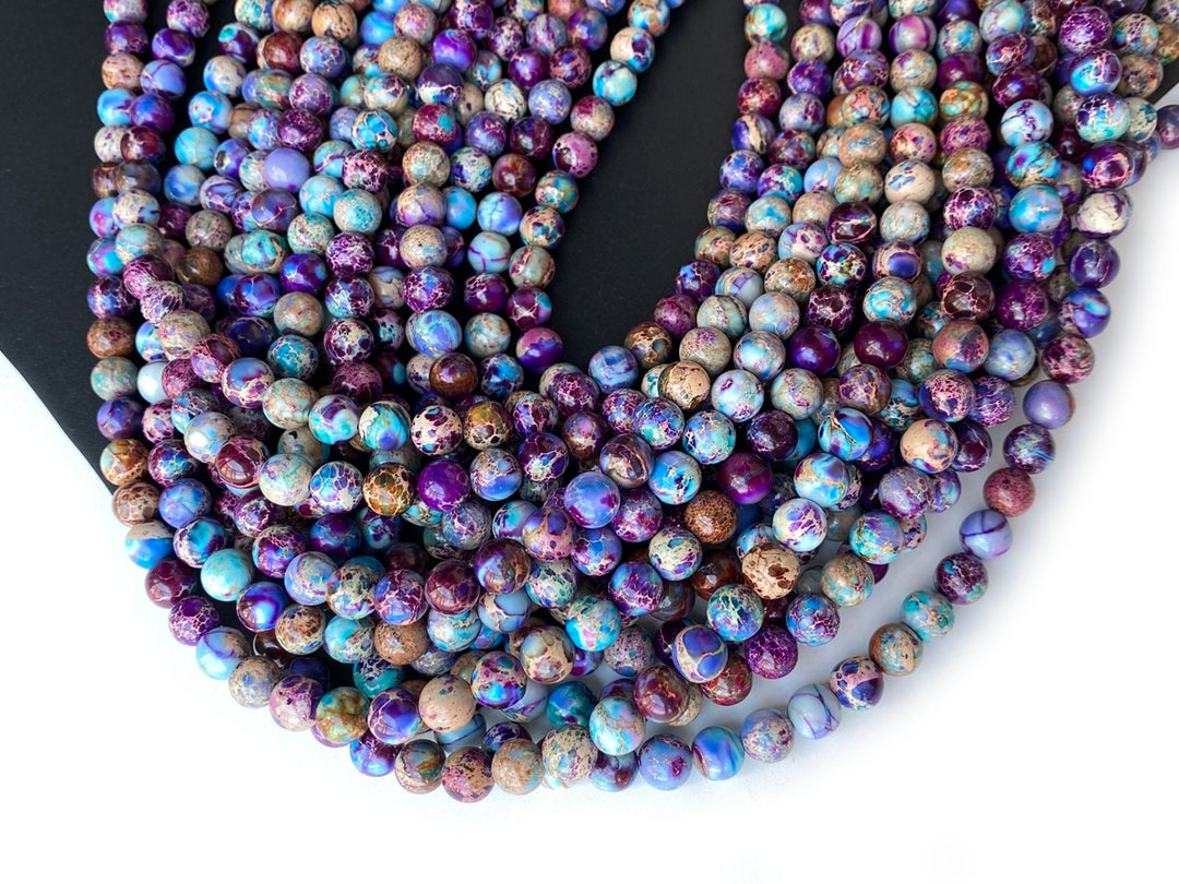 15.5“ 6/8/10mm purple blue emperor jasper round beads, Sea Sediment,Terra Jasper