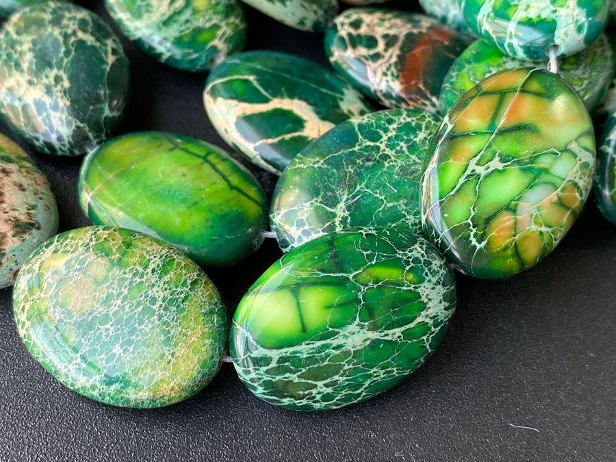 18x25mm green Sea Sediment oval beads