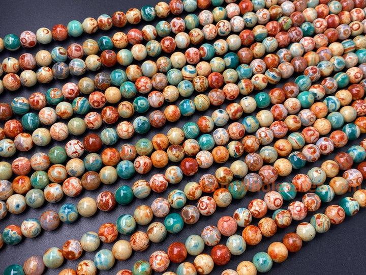 15.5" 10mm orange green fire agate round beads, Van Gogh's Sunflowers
