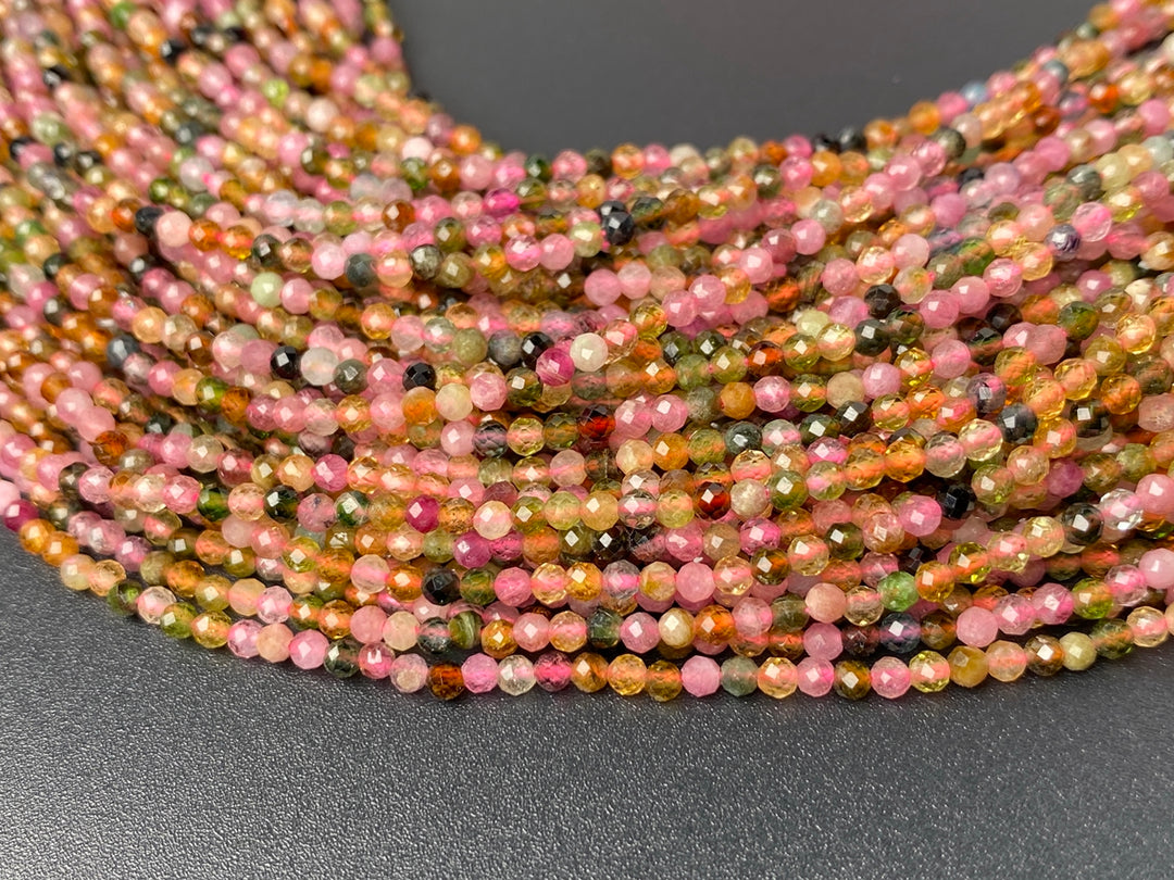 15.5" 2mm natural multi color Tourmaline round faceted gemstone beads AA