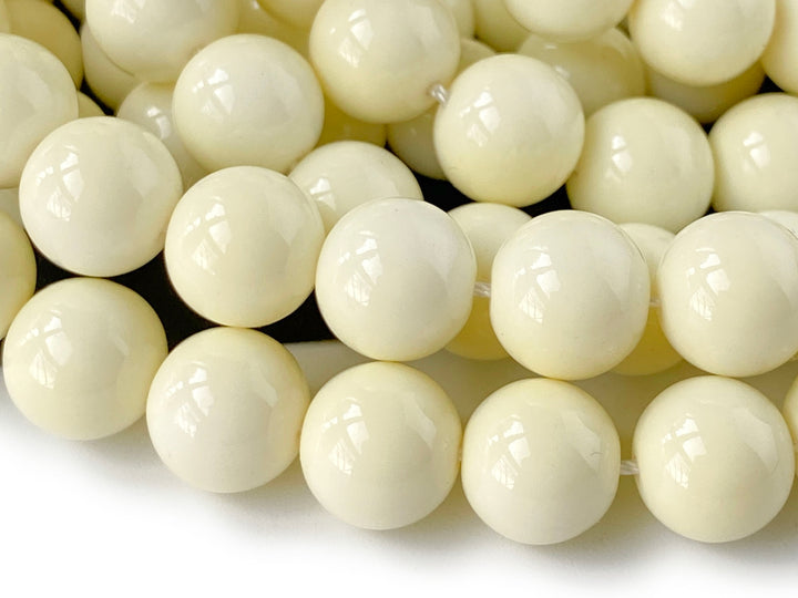 15.5" Glass druk round beads beige 6mm/8mm/10mm/12mm