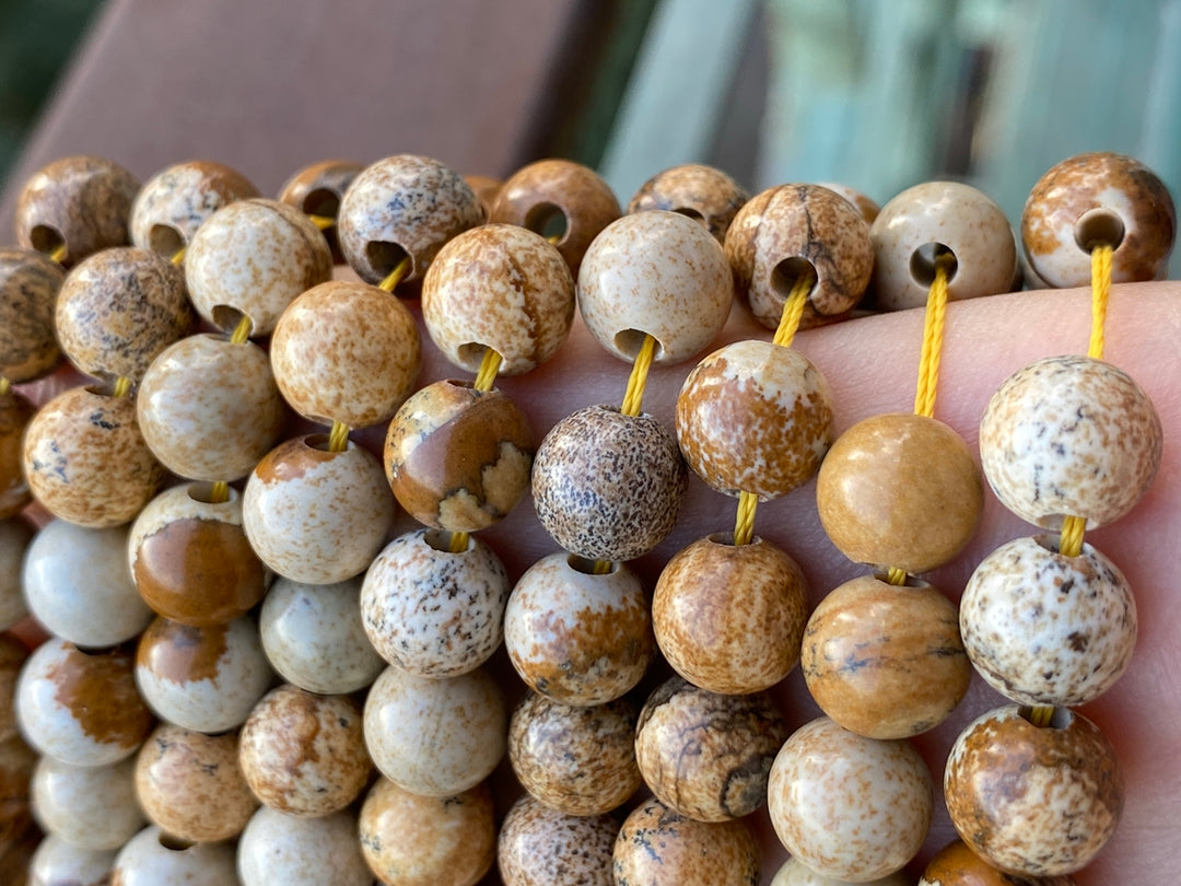 15.5" 8mm Natural picture stone 2.5mm big hole round beads, picture jasper
