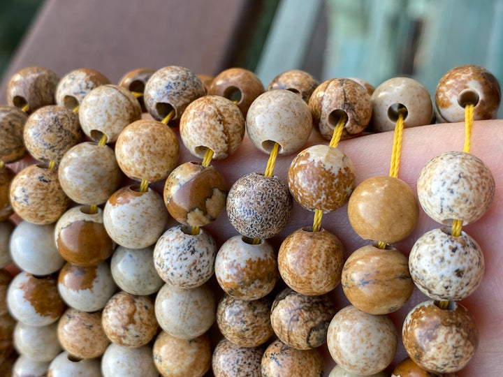 15.5" 8mm Natural picture stone 2.5mm big hole round beads, picture jasper